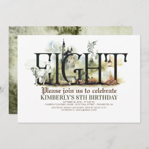 Convite Fairytale Unicorn Dragon Magic Castle 8.º Aniversá