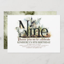 Convite Fairytale Unicorn Dragon Magic Castle 9 Aniversári