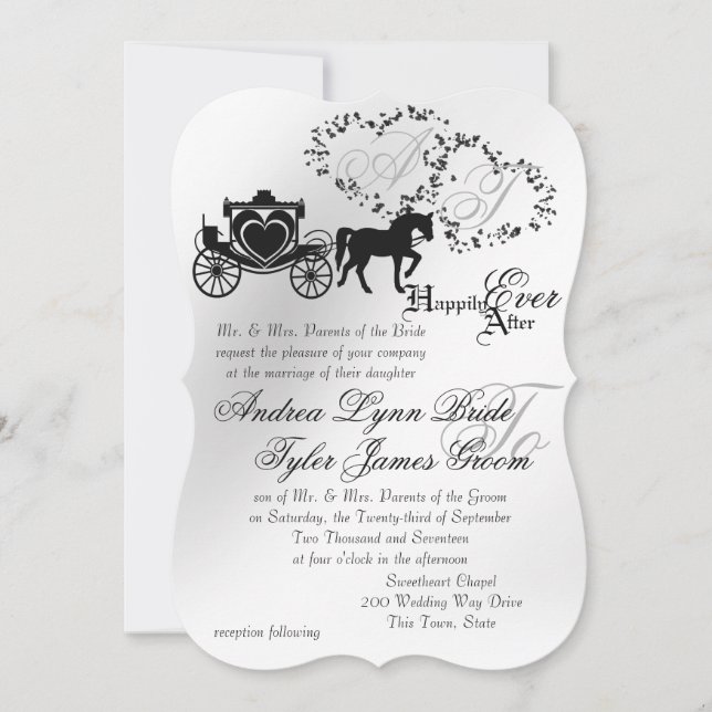 Convite Fairytale Wedding Carruagem Silver (Frente)