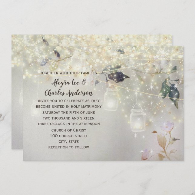 Convite Fairytale Woodsy Farmhouse Mason Jar Wedding (Frente/Verso)