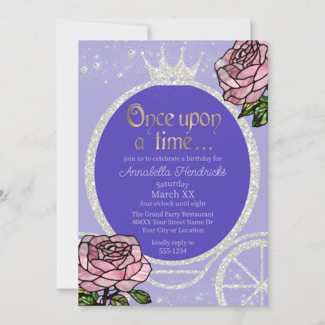 Convite Fairytalhe Princesa Carruagem e Rosas de vidro man (Frente)