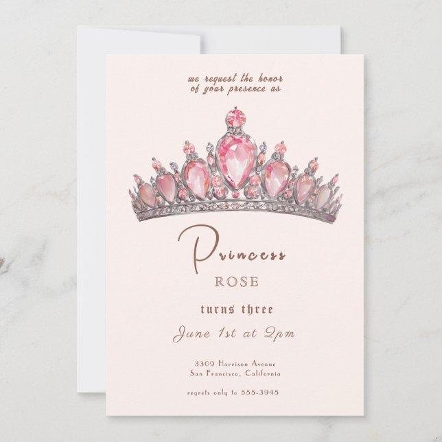 Convite Fairytalt Princesa Coroa Rosa e Dourado Aniversári (Frente)