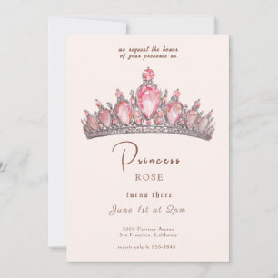 Convite Fairytalt Princesa Coroa Rosa e Dourado Aniversári