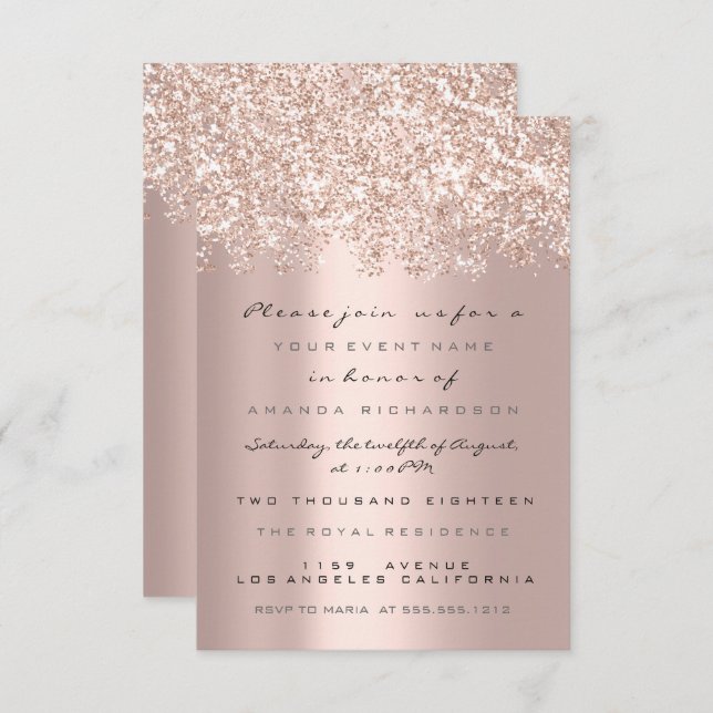 Convite Faísca Brilho Areia Dourado Rosa Noiva Sweet 16 (Frente/Verso)