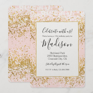 Convite Faísca de Confetti Dourado, Cor-de-rosa-claro