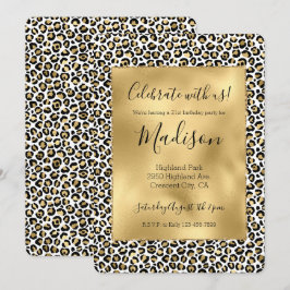 Convite Faísca de Impressão Dourada Glam Black Leopard