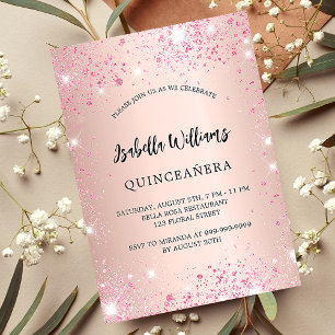 Convite Faíscas cor-de-rosa rosa de Quinceanera