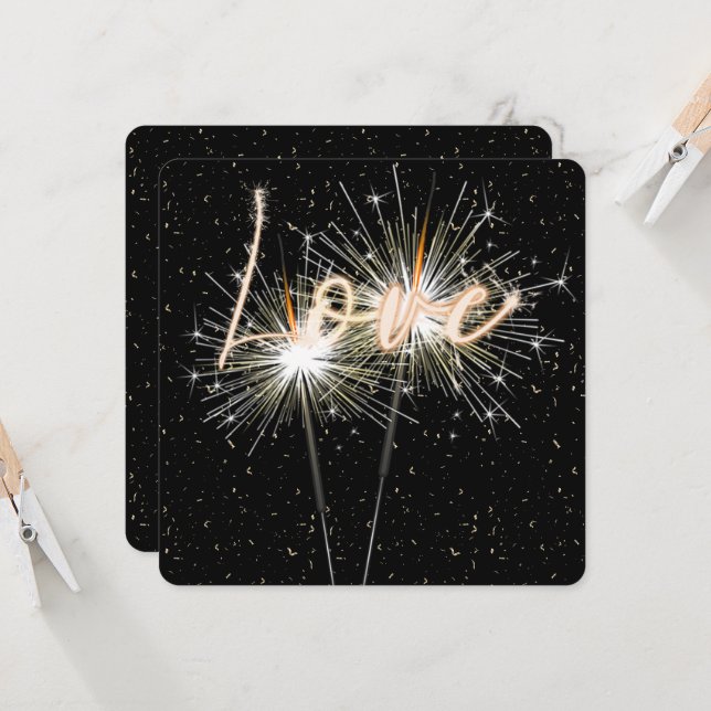 Convite Faíscas de Casamento de Amor em Preto (Frente/Verso In Situ)