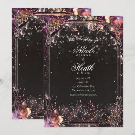 Convite Faíscas Escuras Brilho Glam Luzes Florais Casament