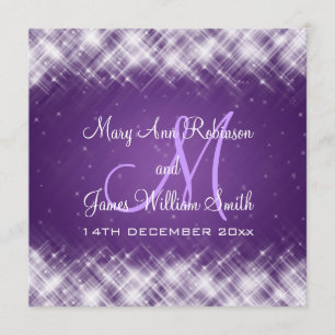 Convite Faíscas glamoroso do casamento elegante roxas