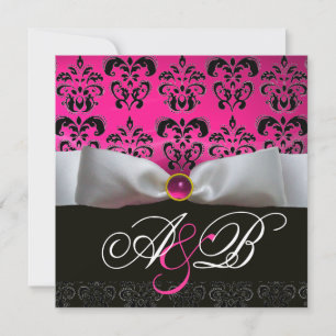 CONVITE FAIXA BRANCA ROSA ROXO PRETO DAMASCO MONOGRAMA