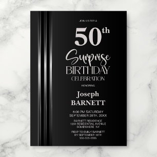 Convite Faixa Cinza Preto Listrado Prata 50º Aniversário S