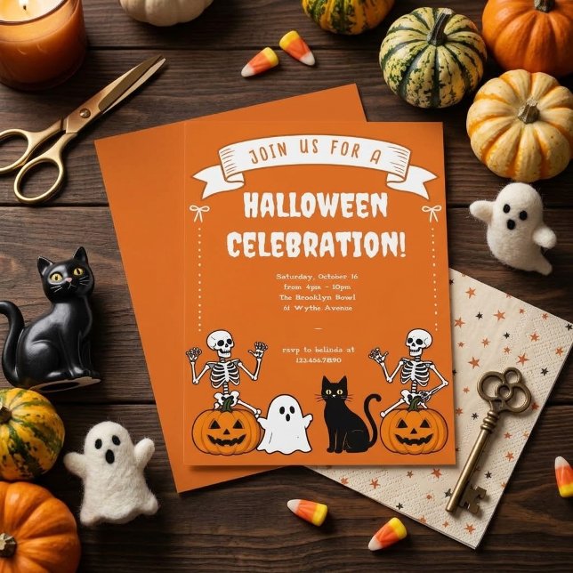 Convite Faixa de Banner de Celebração de Halloween Retrô E (Criador carregado)