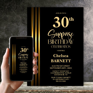 Convite Faixa Dourada Preto 30 Anos Surpresa Festa de Aniv