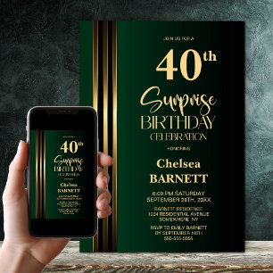 Convite Faixa Dourada Preto Verde 40º Aniversário Surpresa