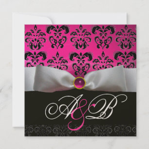 CONVITE FAIXA DOURADA ROSA ROXO PRETO MONOGRAMA DAMASCO