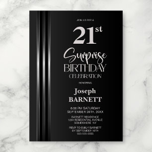 Convite Faixa Listrada Prata Preto Cinza 21º Aniversário S