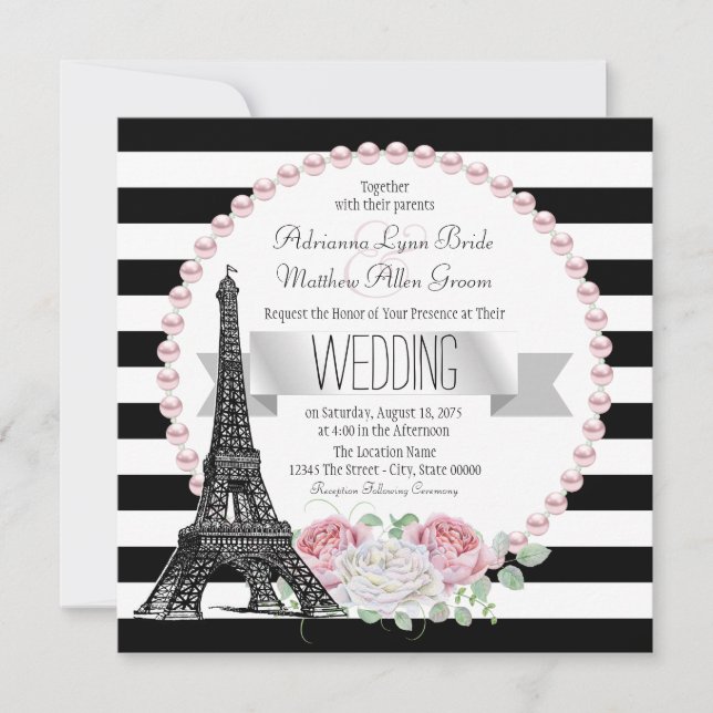 Convite Faixa Preta Paris País Francês Casamento Paris (Frente)