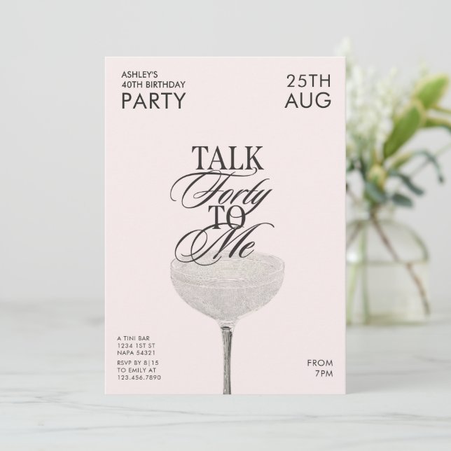 Convite Fala Elegante Quarenta Para Mim 40 Aniversário (Em pé/Frente)
