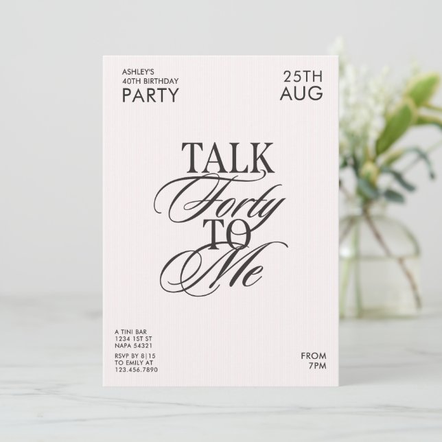 Convite Fala Elegante Quarenta Para Mim 40 Aniversário (Em pé/Frente)