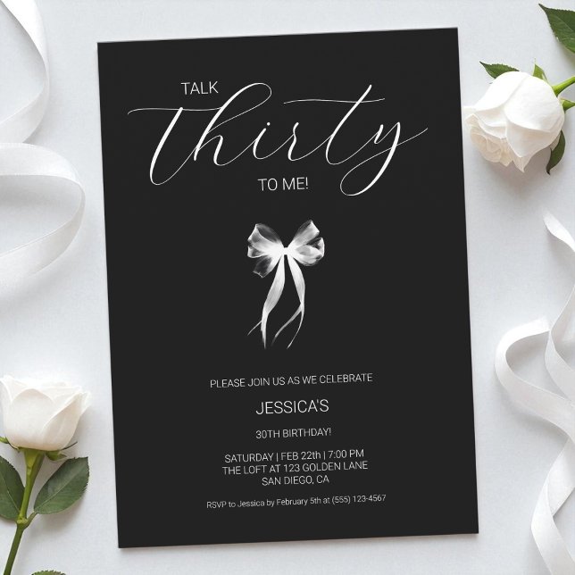 Convite Fale 30 comigo aniversário de 30 anos preto e bran (Talk Thirty To Me Black and White 30th Birthday Invitation)