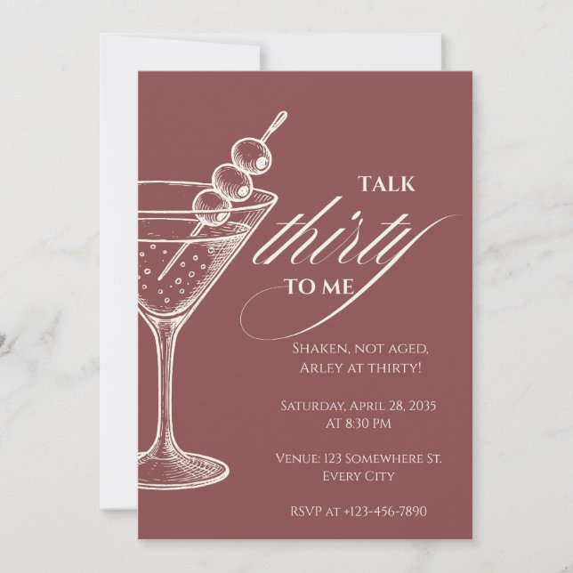 Convite Fale 30 Comigo Martini Minimalista Aniversário de  (Frente)