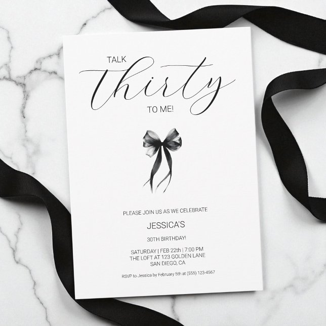 Convite Fale 30 comigo no aniversário de preto e branco (Talk Thirty To Me Script Black and White Birthday Invitation)