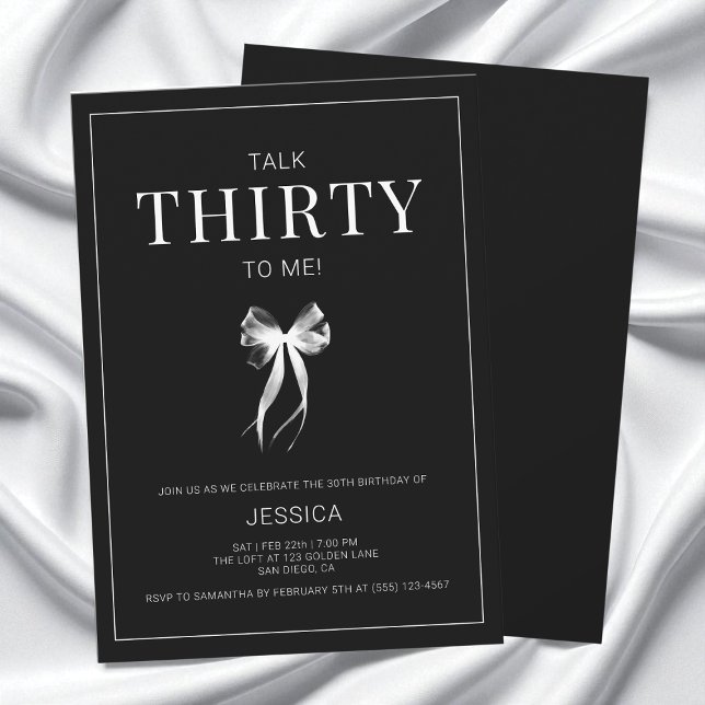Convite Fale 30 comigo Trinta aniversário de 30 anos preto (Talk 30 to Me Thirty Black and White Birthday Invitation)