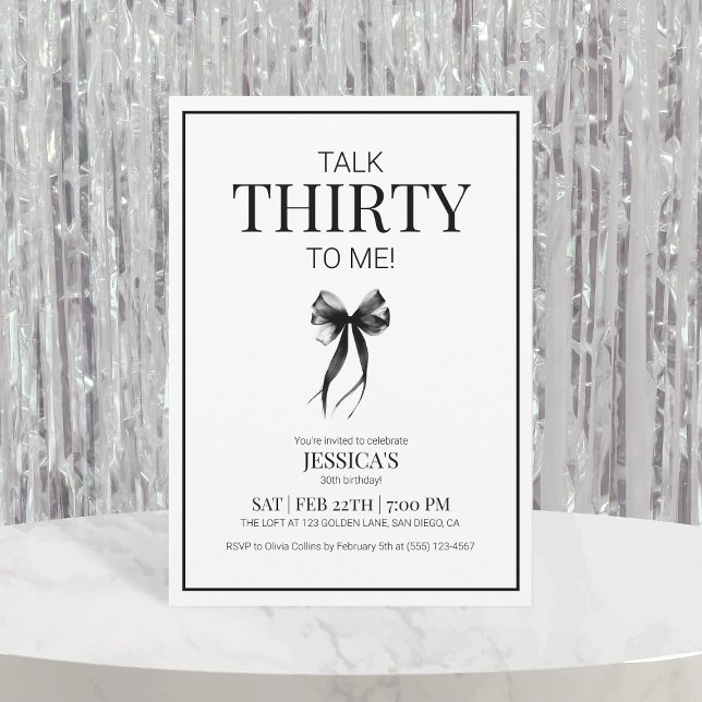 Convite Fale 30 comigo Trinta anos de Negra e Branca (30th Birthday Talk Thirty to Me Black and White Invite)