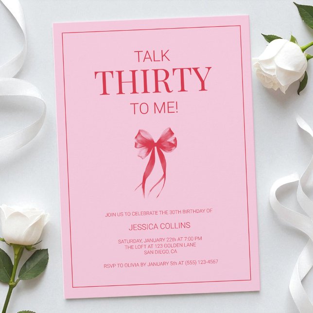Convite Fale 30 para mim moderno Elegante rosa 30 de anive (Talk 30 to Me Modern Elegant Pink Thirty Birthday Invitation)