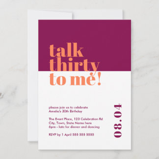 Convite Fale 30 para mim Purple & Orange aniversário de 30
