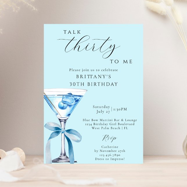 Convite Fale Trinta Comigo Martini Laço Azul Aniversário D (Criador carregado)