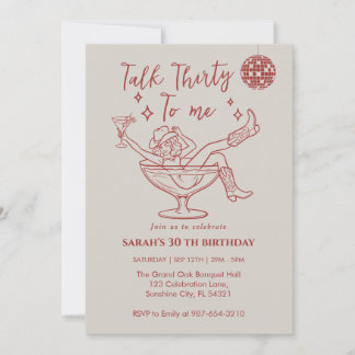Convite Fale Trinta Para Mim Aniversário  garota retrô Fes