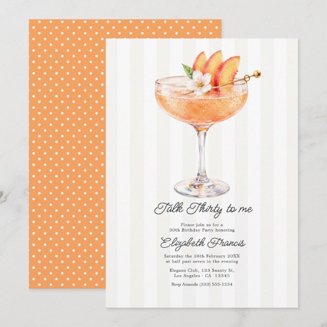 Convite Fale Trinta Para Mim Martini de Pêssego Aniversári (Frente/Verso)