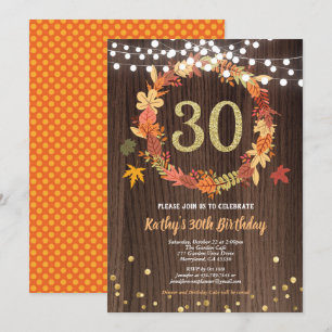 Convite Fall aniversário de 30 anos rustic wood Rua de Açã