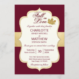 Convite Fall Autumn Burgundy CAIR Dourado NO CASAMENTO DE 