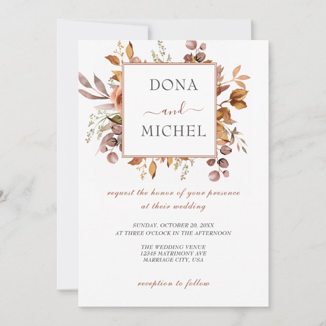 Convite Fall Autumn Deixa Casamento Russo de Boho (Frente)