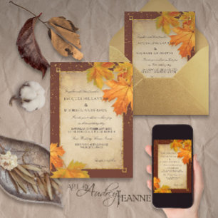 Convite Fall Autumn Falling Leaf Deixa Casamento Elegante
