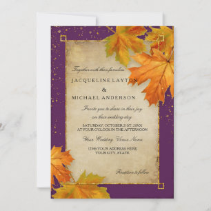 Convite Fall Autumn Falling Leaf Deixa Casamento Elegante