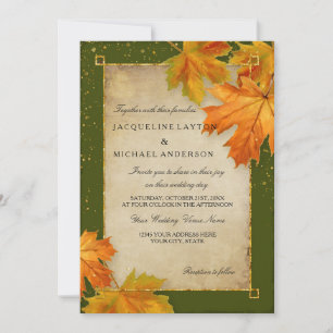 Convite Fall Autumn Falling Leaf Deixa Casamento Elegante