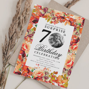 Convite Fall Autumn Floral Photo SURPRISE 70 Aniversário