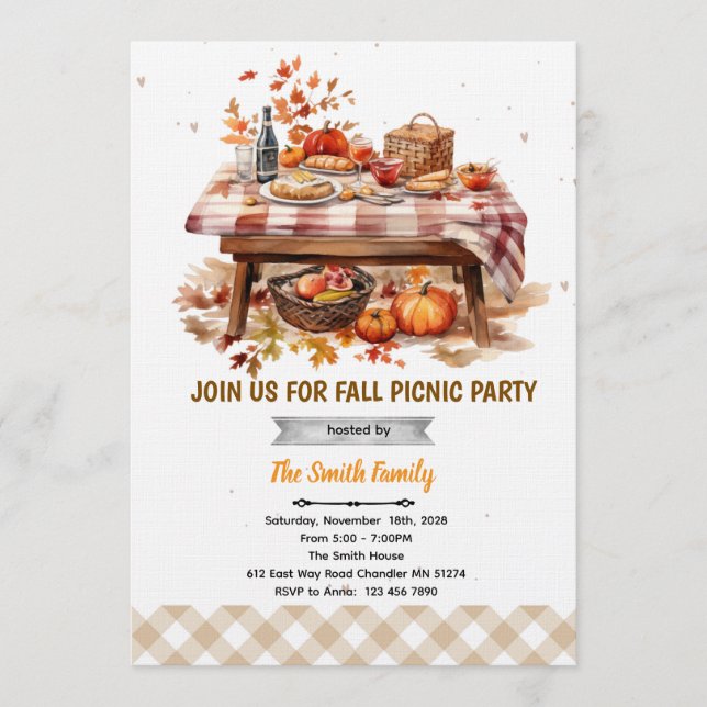 Convite Fall autumn picnic party invitation (Frente)