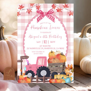 Convite Fall Autumn Pink Pumpkin Patch Birthday