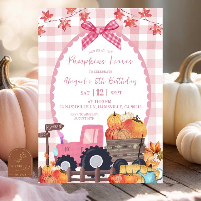 Convite Fall Autumn Pink Pumpkin Patch Birthday (Criador carregado)