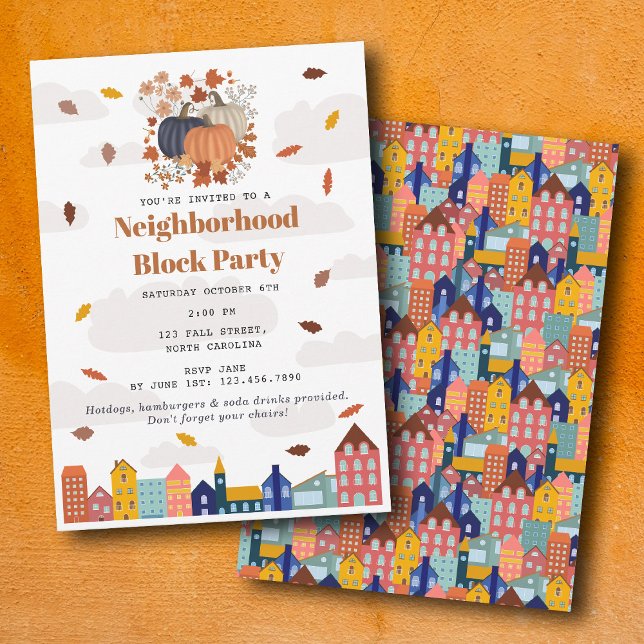 Convite Fall Autumn Pumpkins Neighborhood Block Party (Fall Autumn Pumpkins Neighborhood Block Party Invitation)