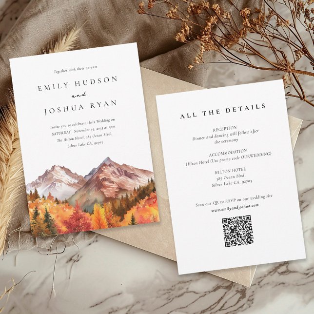 Convite Fall Autumn RSVP All in One QR Code Wedding (Criador carregado)