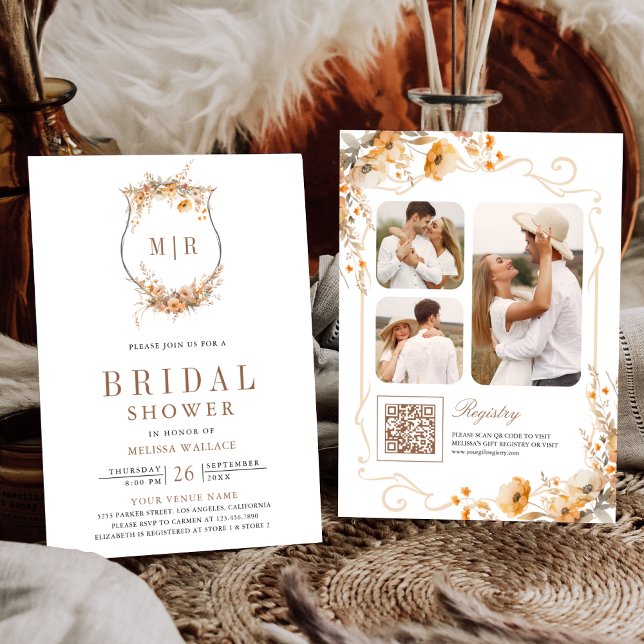 Convite Fall Autumn Wilflower Crest Código QR Chá de panel (Criador carregado)