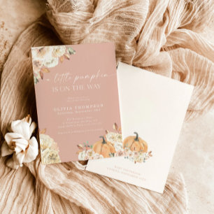 Convite Fall Baby Girl Chá de fraldas Pumpkin Rosa A Peq
