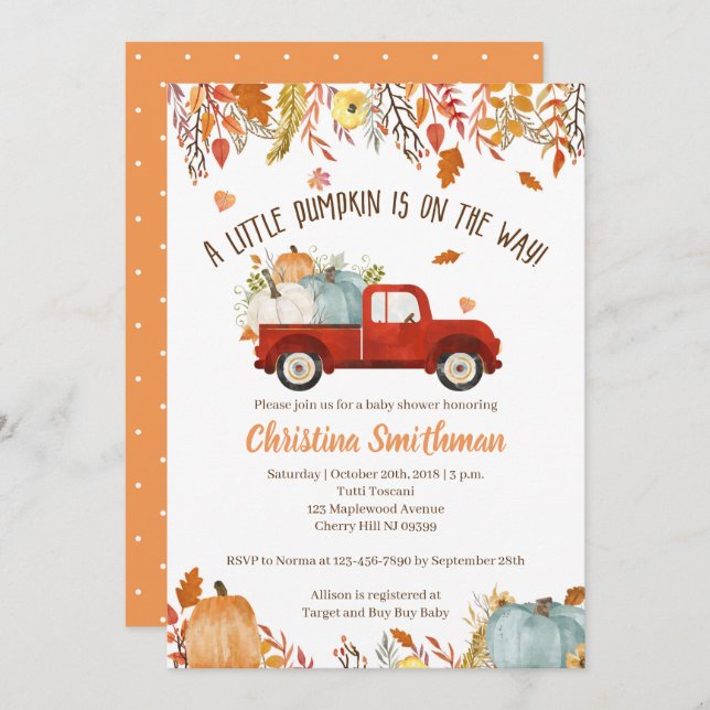 Convite Fall Baby Shower Invants for a Boy (Frente/Verso)
