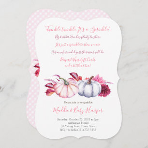 Convite Fall Baby Sprinkle for Girl with Pumpkins Leaves